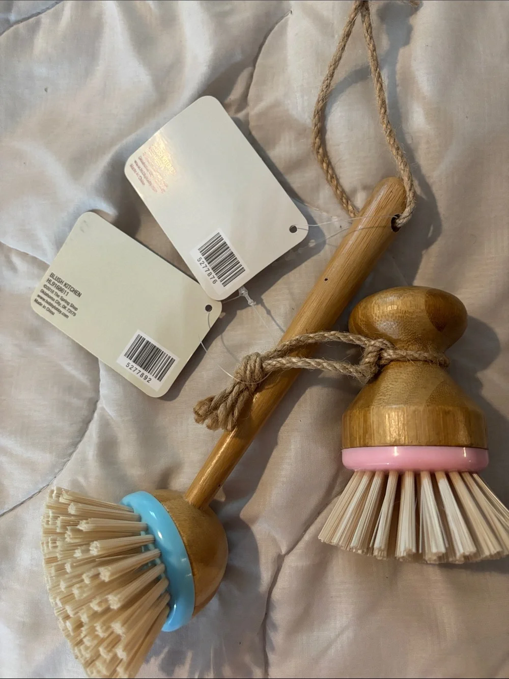 The Spring Shop Wooden Dish Brushes with Blue and Pink Trim